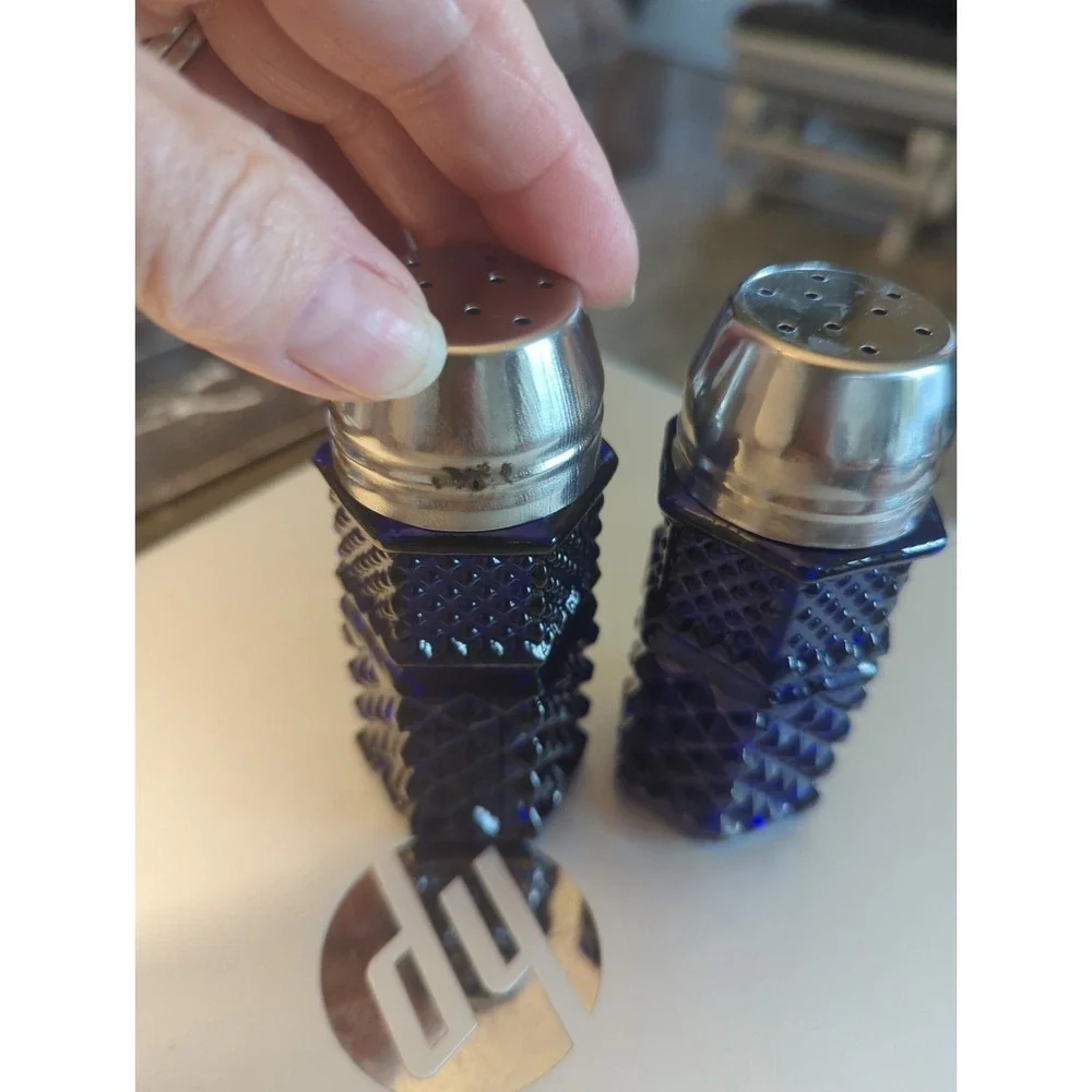 Vintage Cobalt Blue Glass Anchor Hocking Wexford Salt and Pepper Shakers